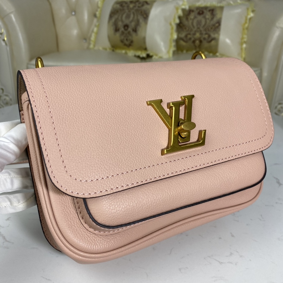 Louis Vuitton LOCKME CHAIN BAG Grained Leather Shoudler Bag M57071 Pink